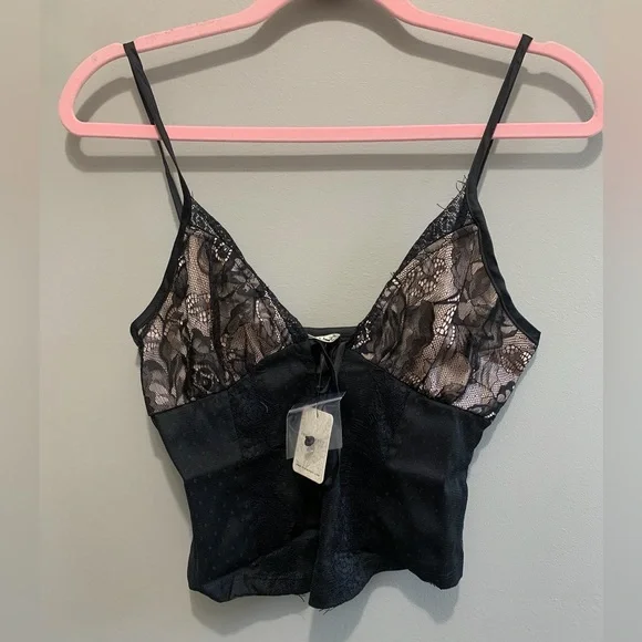 Free People Intimately Black Lace See Me Now Satin Camisole Top Size XS NWT Sexy - Picture 3 of 7
